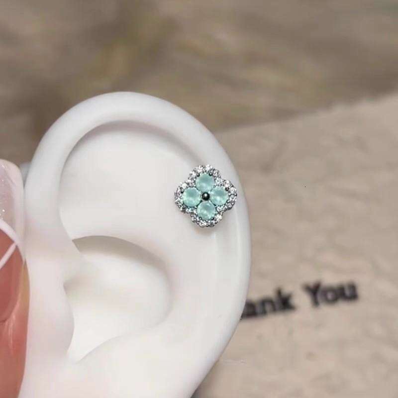 DHpet Spring Breeze Letter Mint Manbo Green Four-Leaf Clover 2024 New High-End Elegant Earrings