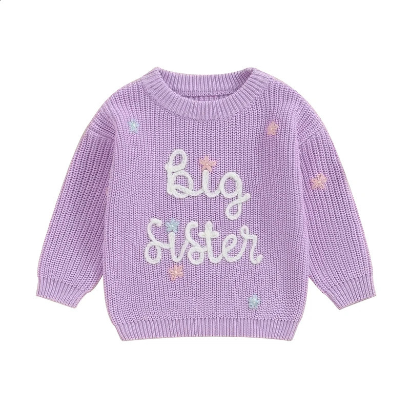Big Sister Little Sister Matching Outfits Toddler Embroidery Knit Sweater Warm Sweatshirt Fall Winter Clothes 250821