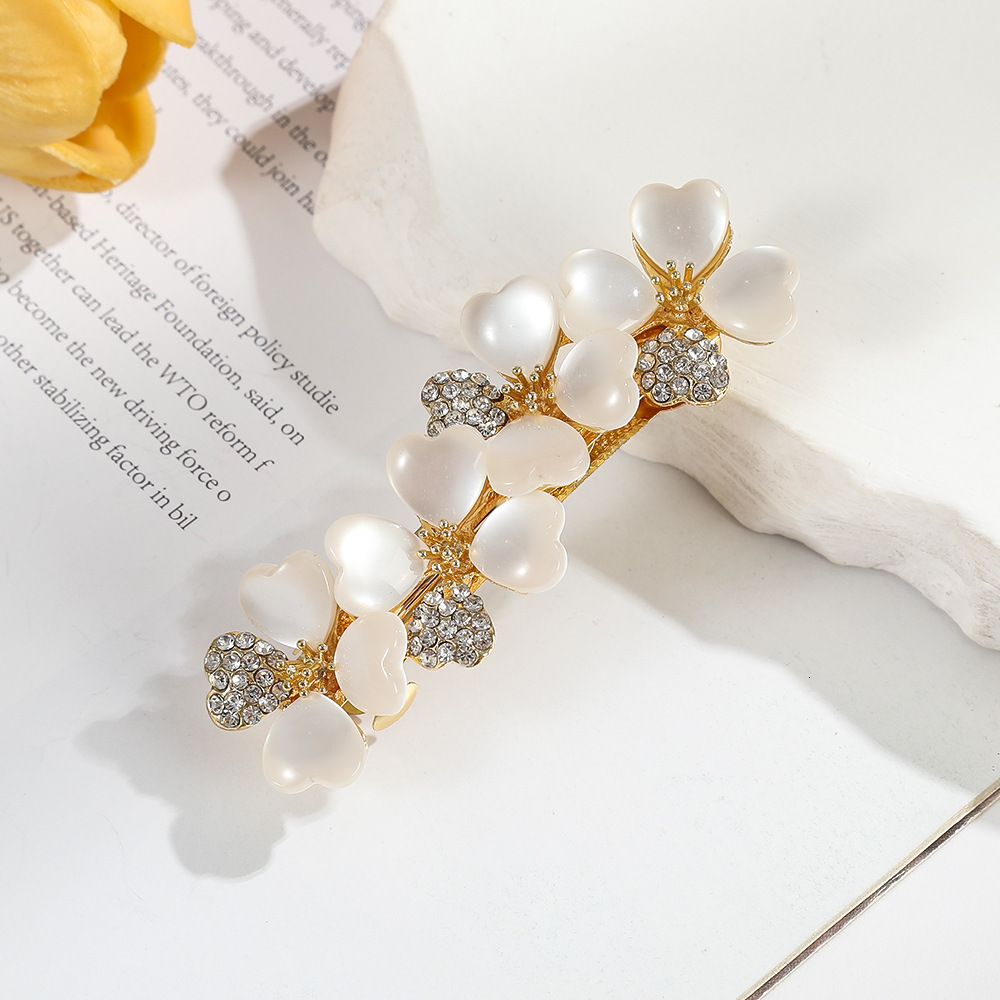 Korean Style Flower Simple Pearl Alloy Spring Clip Back of Head Half Updo Exquisite Hairpin Hair Accessory SY-8095