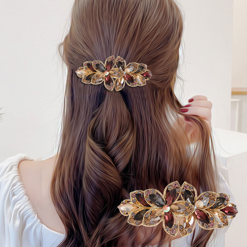 Korean Version New Crystal Women's Hairpin Fashion Back of Head Rhinestone Top Spring Clip Hair Accessory SY-8023