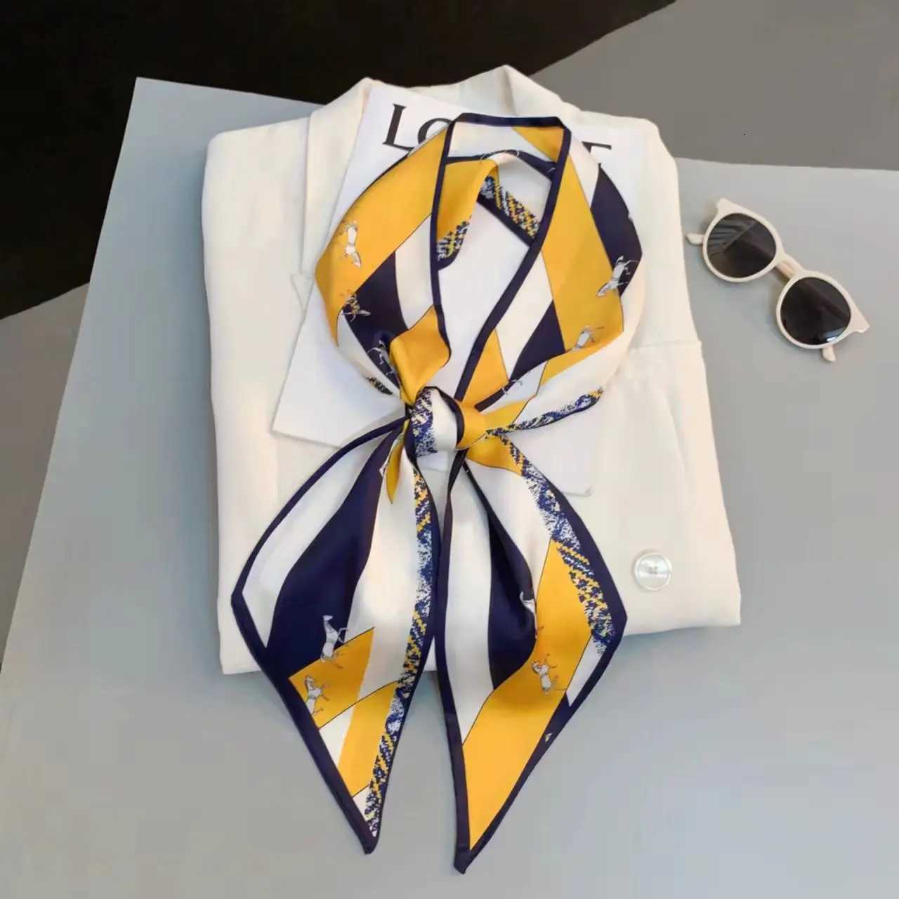 Luxury Design Long Silk Scarf Women Summer Fashion Bag Handle Ribbon Ladies Horse Print Headband Small Hair Scarves Female XJ250822