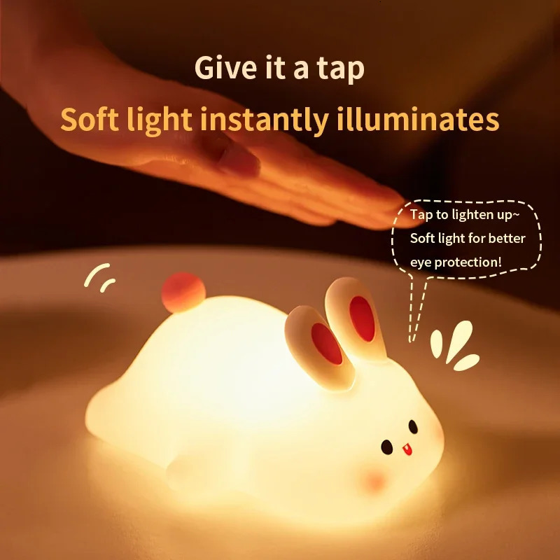LED Night light Silicone Rabbit Touch Sensor lamp Cute Animal Light Bedroom Decor Gift for Kid Baby Child Table Lamp Home Decor 250822