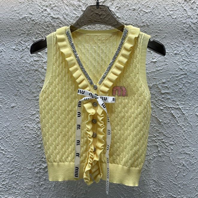 Women new designer autumn v-neck rhinestone logo patched cute bow single breasted knitted vest tank tops camis SMLXL