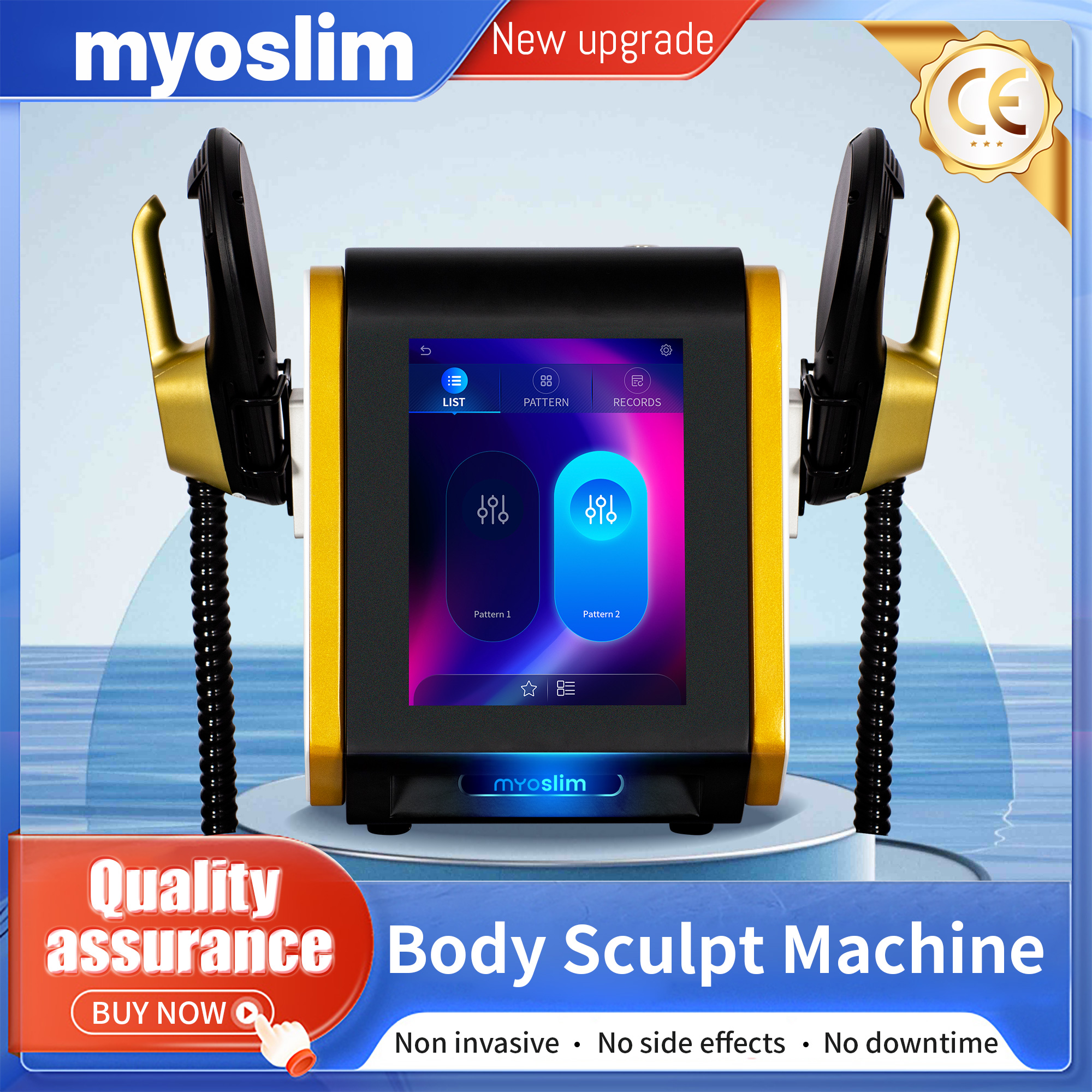 EMS MYOslim Electro Magnetic Stimulation Body Sculpting and Muscle Building Machine Reduce Fat 20,000 Muscle Exercises In 30 Minutes 2 Handles RF Mach