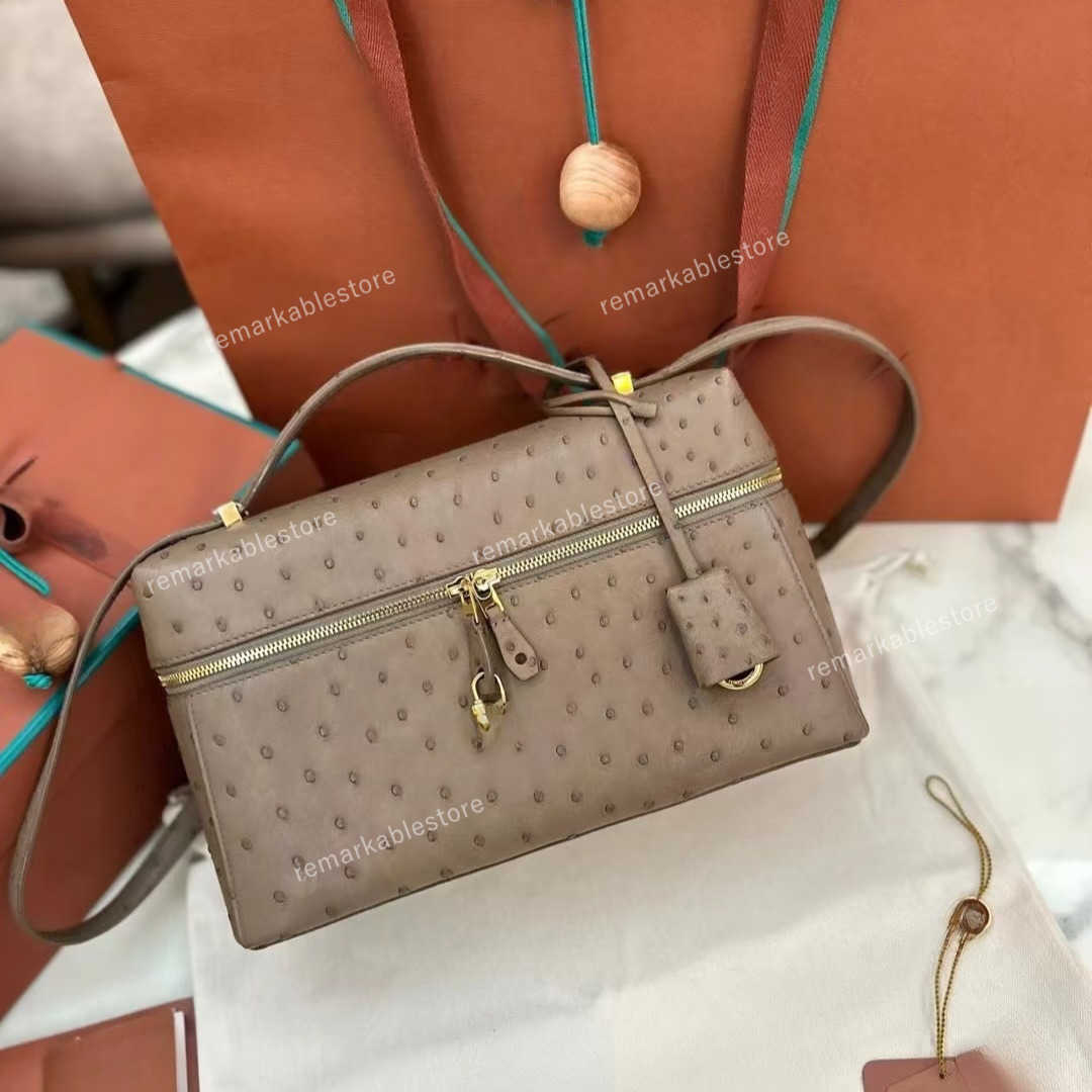 L19 L27 Designer Handbag Luxury Shoulder Bag Crossbody Bag Double Zipper close Switch fully handmade in South African Ostrich leather with 24K gold plated hardware