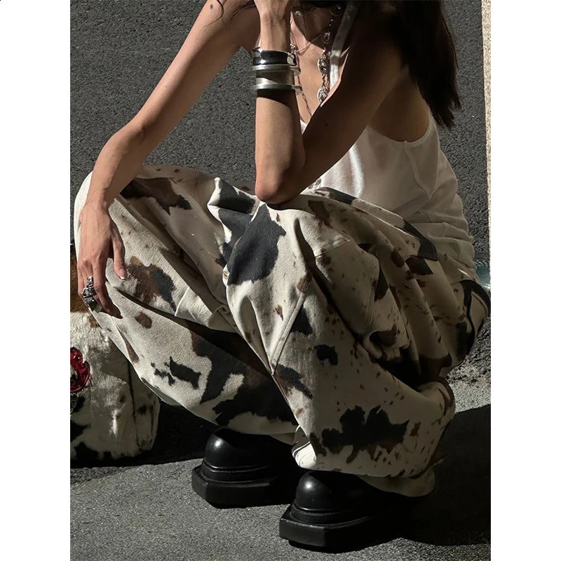 Women Apricot Y2k Baggy Harajuku Vintage Graffiti Print Denim Trousers Japanese 2000s Style Jeans Pants Oversize Clothes Z260314