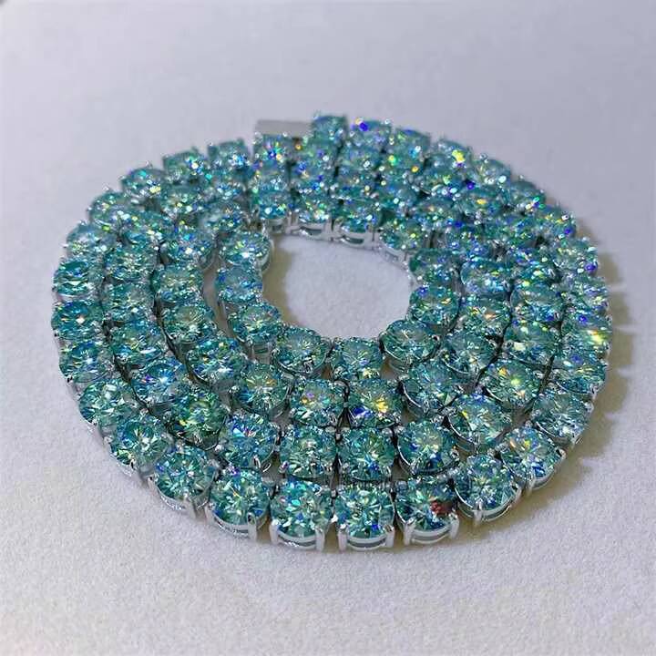 Hip Hop Hot Sell New Design Factory Direct Sell Sterling Silver 925 White Gold 6.5mm Blue VVS Moissanite Tennis Chain Bracelet