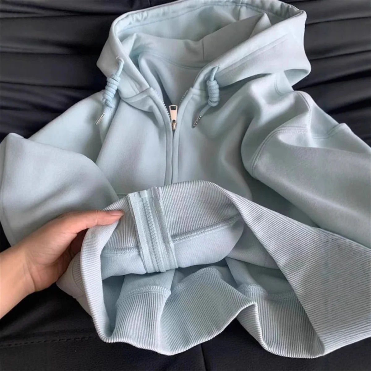 Early Autumn Chic Casual Hoodie Jackets Slim Fit Long Sleeve Cropped Top Zipup Warm Cardigan Korean Style Hooded Sweatshirt 250822