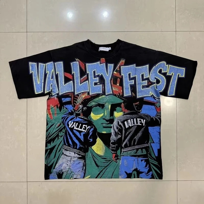 Real Picture Vale Tshirt High Street Retro Print Original Label Unisex Loose Casual Breathable VALLEY Short Sleeve 250822