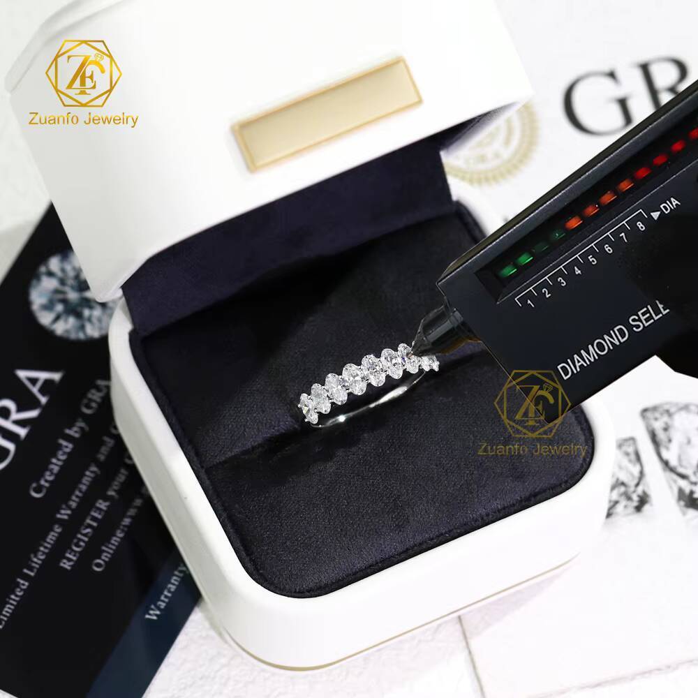 Romantic Style 14K Solid Gold Wedding Band New Trendy 3x5mm Oval Cut Moissanite Half Eternity Finger Ring for Women