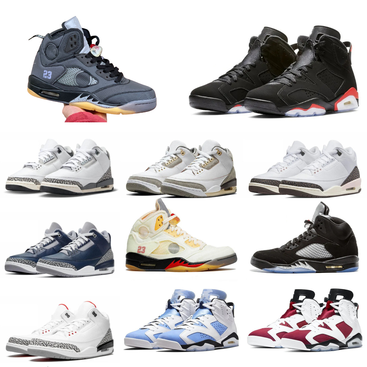 Trainers 3 J3 Basketball Sports Shoes Mens 5 6 J6 Grey Black White Green Cement 3S Tennis Shoes Sail Muslin Reverse Metallic UNC Carmine 5S Oreo Infrared Women Sneakers