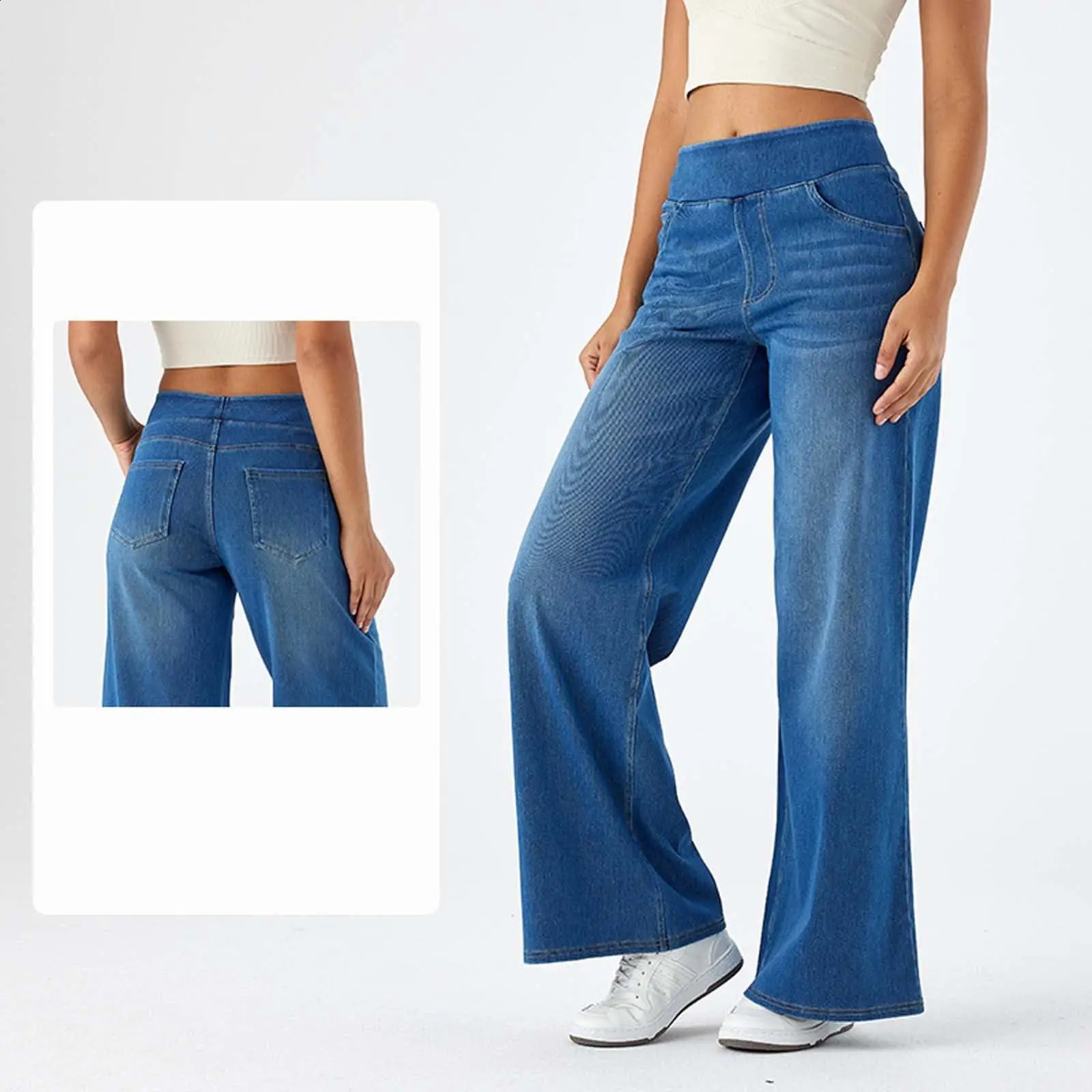 Women Jeans Denim Pant Wide Leg Long Pants Y2k Streetwear Elastic Waist Straight Trousers Elegant Mom Temperament Casual Z260313