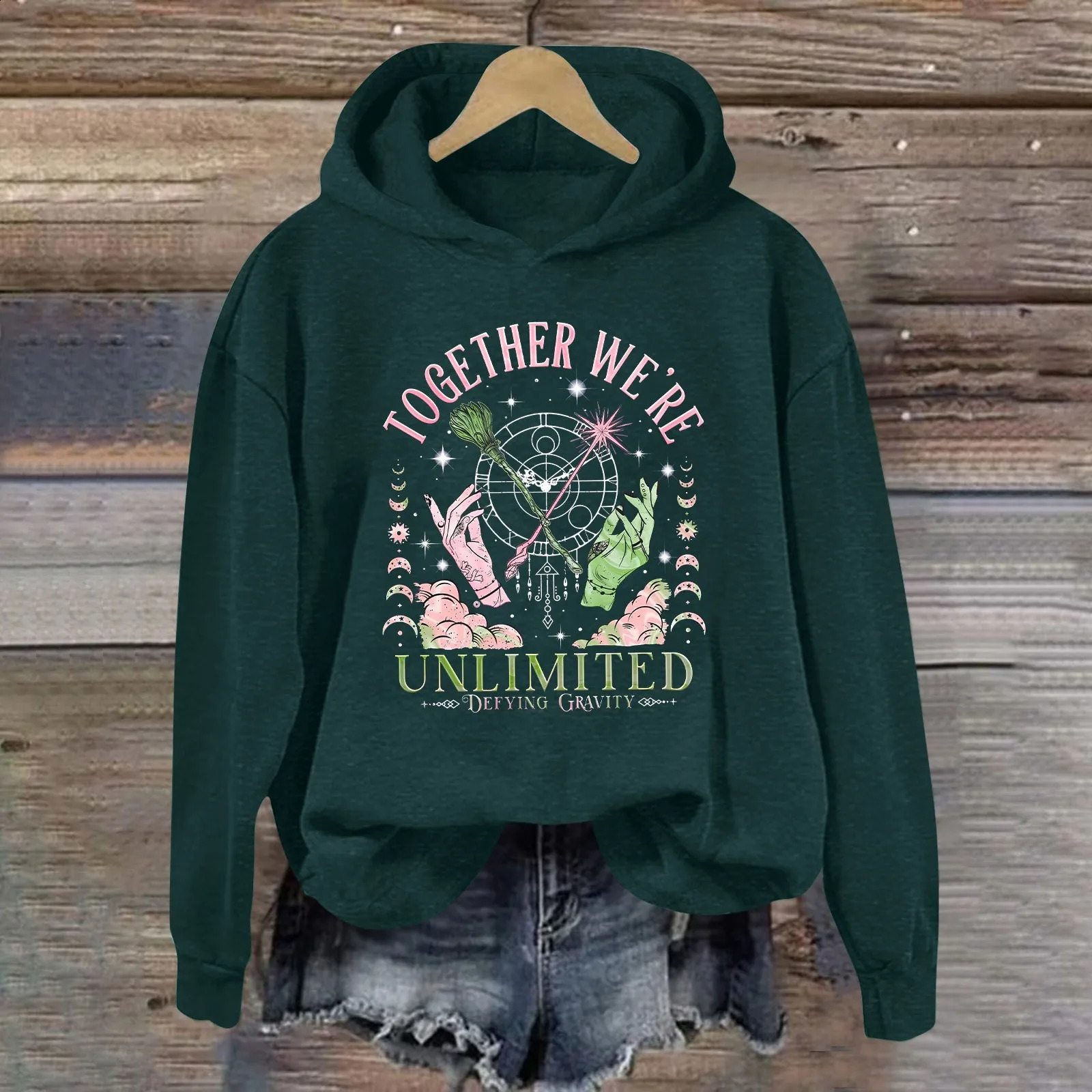 Womens Wicked Movie Fan Graphic Hoodie Winter Casual Fashion Long Sleeve Pullover Witch Print Hooded Sweatshirt y2k clothes 250823