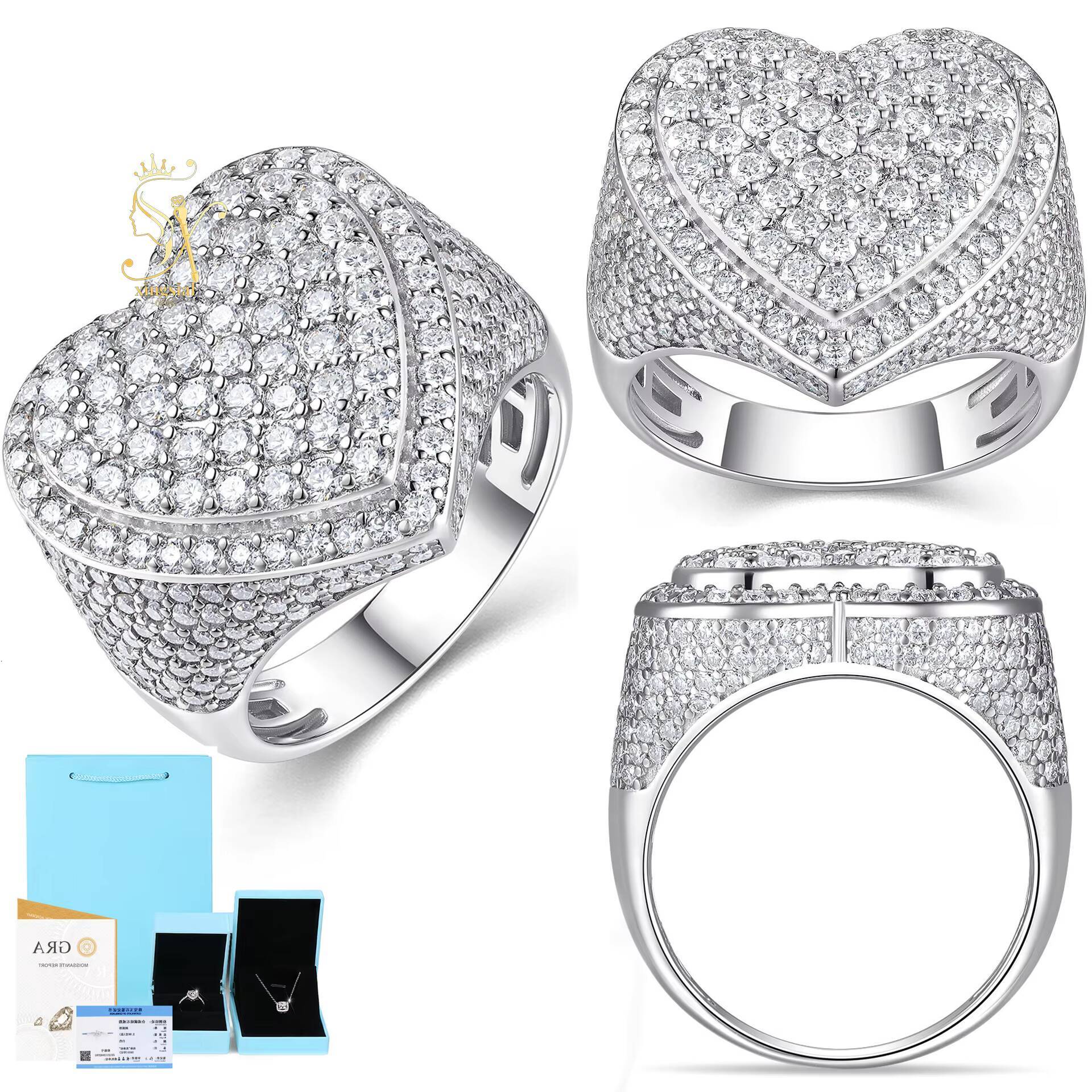 Pass Diamond Tester GRA Heart Ring 925 Sterling Silver Fully Iced Out VVS Diamond Ring Custom Hiphop Moissanite Luxury Ring