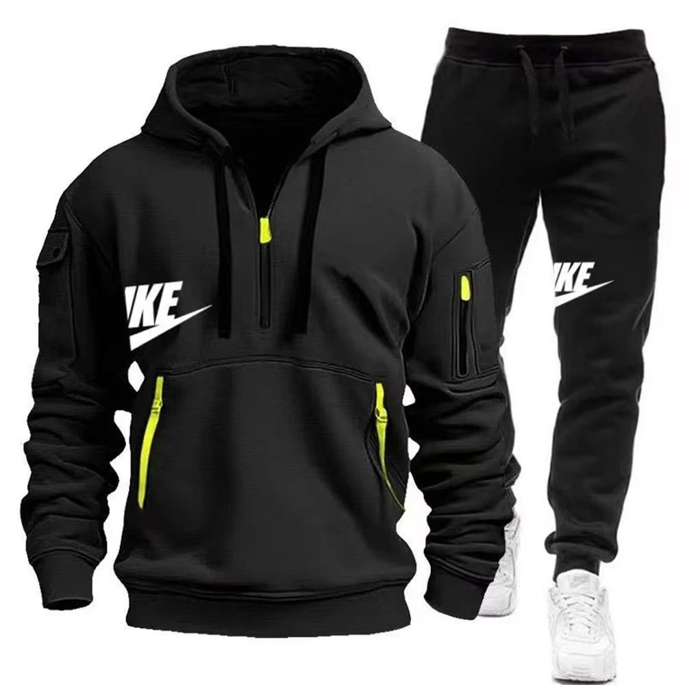 2026 New men's autumn and winter suit zipper hoodie + trousers suit casual men's sportswear warm suit