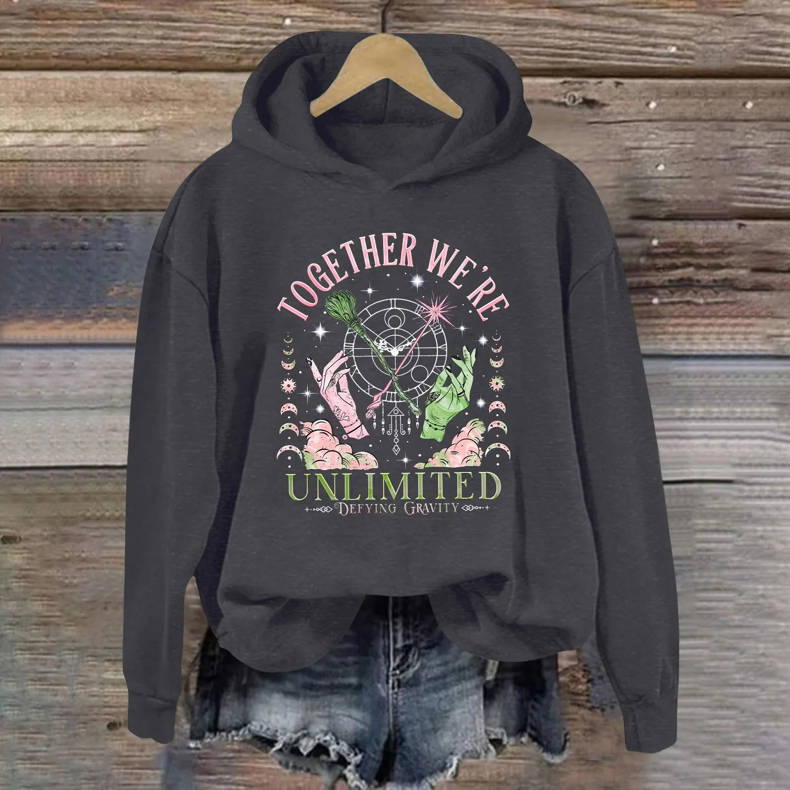 Womens Wicked Movie Fan Graphic Hoodie Winter Casual Fashion Long Sleeve Pullover Witch Print Hooded Sweatshirt y2k clothes 250823