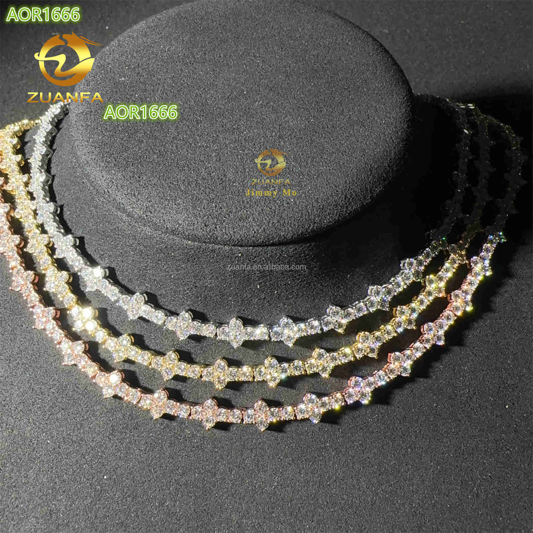 Solid Silver Gold Plated Hip Hop Jewelry D VVS Moissanite Diamond Cross Cluster Tennis Chain