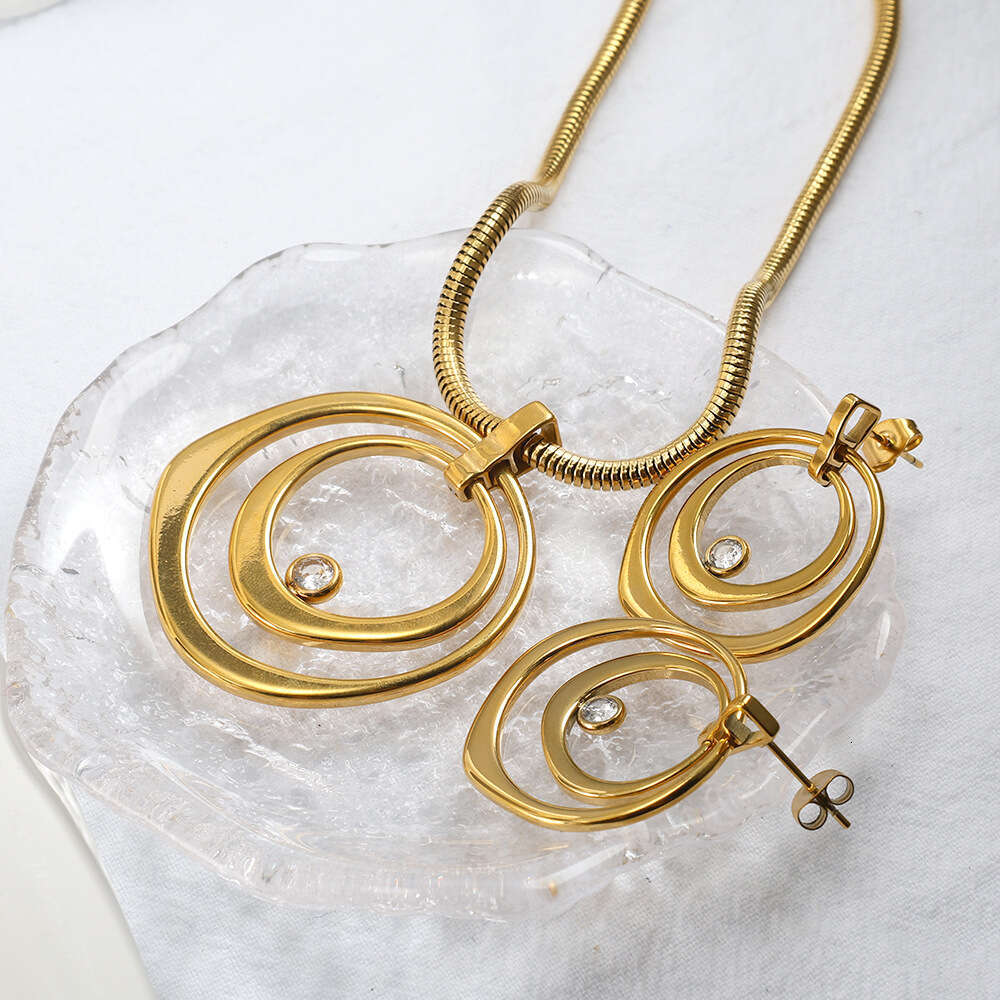 moissanite chain jewelry jewelry sets for women rose gold color double rings earings necklace titanium steel sets hot fasion earrings