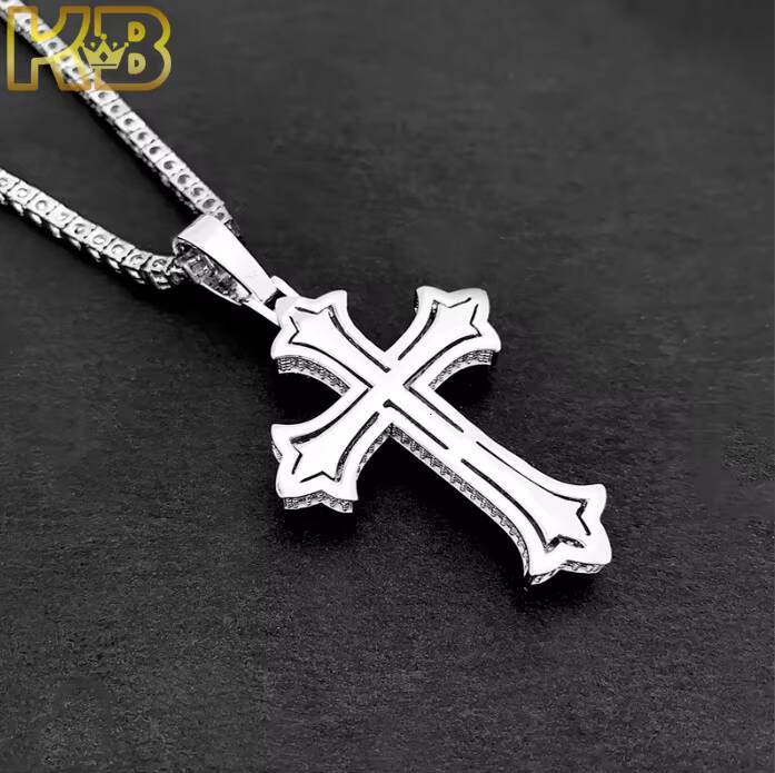 Fine Jewelry Passd Diamond Tester 925 Sterling Silver VVS Moissanite Round Cut Cross Pendant for Men Women