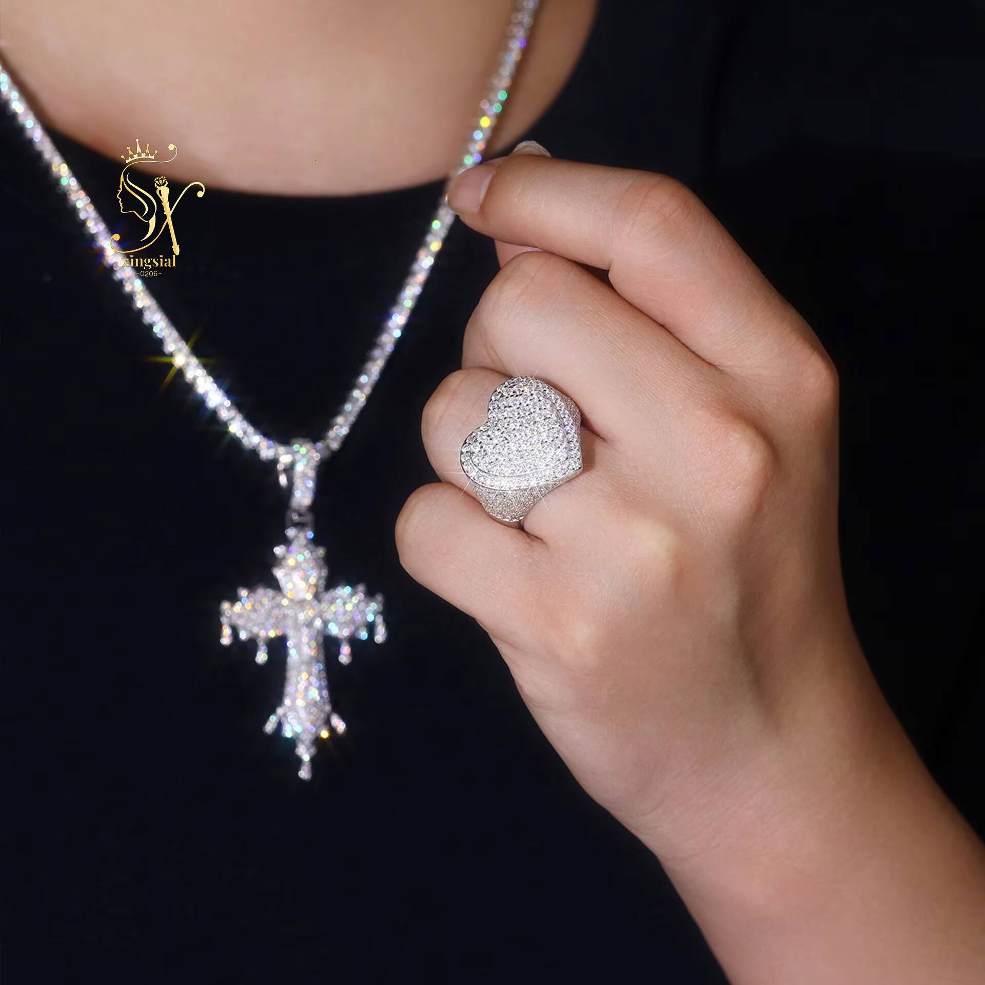 Pass Diamond Tester GRA Heart Ring 925 Sterling Silver Fully Iced Out VVS Diamond Ring Custom Hiphop Moissanite Luxury Ring