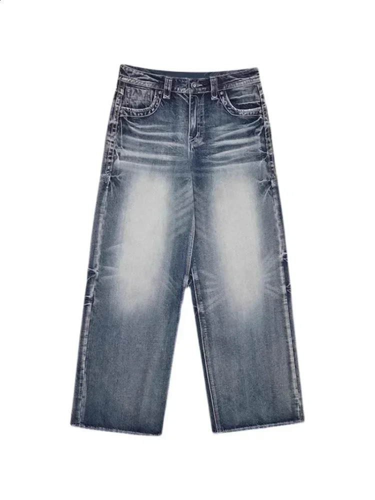HOUZHOU Vintage Y2k Blue Jeans Women Baggy Washed Wide Leg Female Streetwear Harajuku Korean Fashion Denim Trousers Grunge Z260313