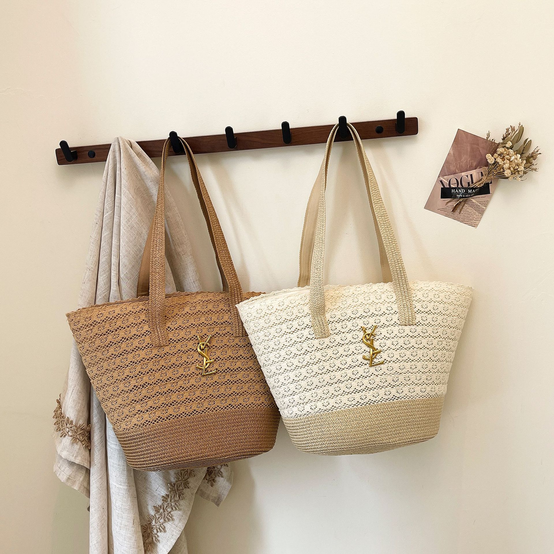 Luxury Bag Woven Lace Tote Bag for Women, Bohemian Beach Underarm Shoulder Bag, Elegant Casual Vacation Purse Free Shipping