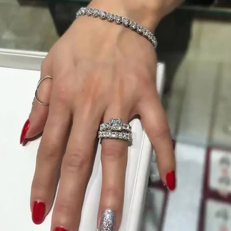 CAOSHI Wholesaler Luxury Jewelry 2pcs Set Silver Plated Zircon Wedding Couple Rings Women Wedding Asscher Cut Moissanite Rings