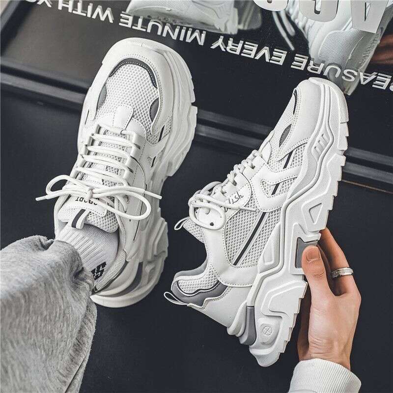 Men's Summer Breathable New Style Trend All-match Youth Sports Leisure Thick Bottom Heightening Little White Dad Shoes