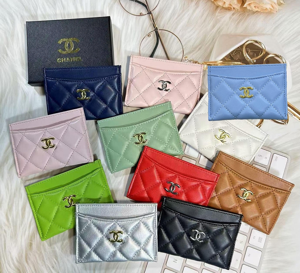 Designer Luxury 2C convenient Card Holder stitching genuine leather Solid color Purse channelwallet ID Pocket Key Credit Cards Wallet Bag Travel Bus Holder with box