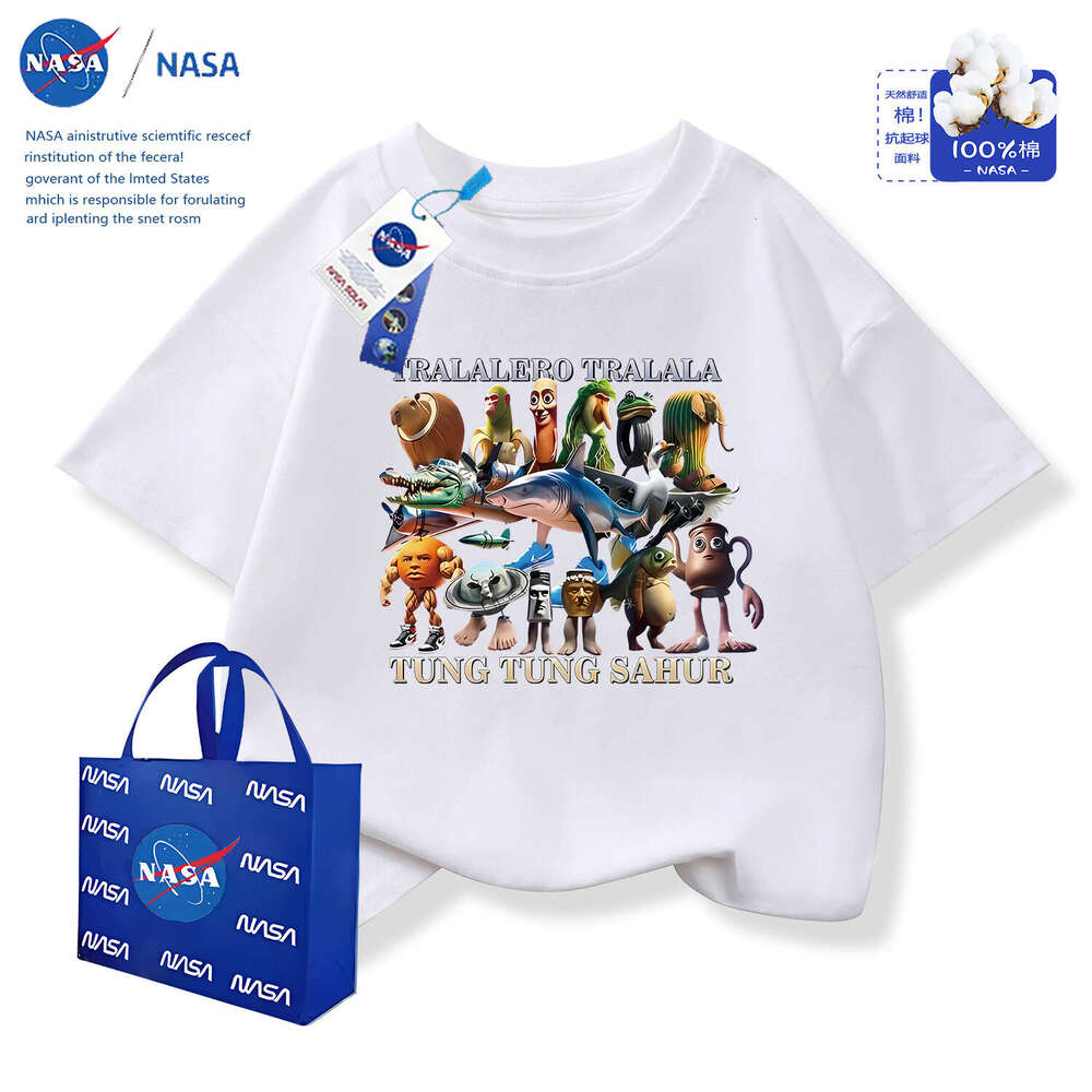 Kids Designer Clothes Cartoon Printed Classic of Mountains and Seas T-Shirt Children NASA 2025 Summer Collaboration Boys Girls Combed Cotton Soft Shor