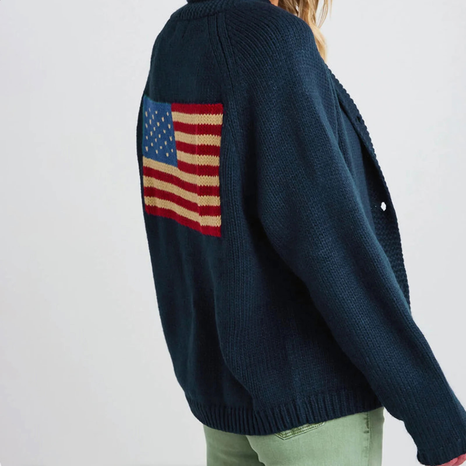 Fashion Women American Flag Cardigan Sweaters Y2k Long Sleeve Open Front Button Down Cardigans USA Flag Knitwear 250823
