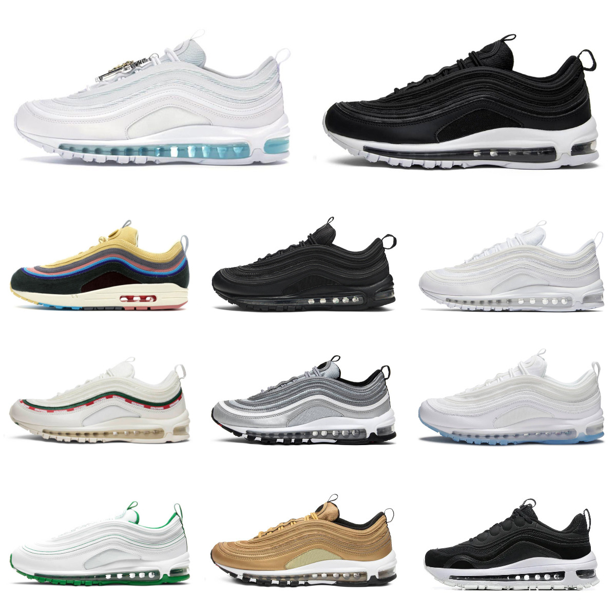 Trainers 97 97s Sports Shoes Men Women MSCHFs X INRI Jesus Satan Futura Crucifix Triple Black White Silver Designers Olive Volt Sail Aurora Green Gym Outdoor Sneakers