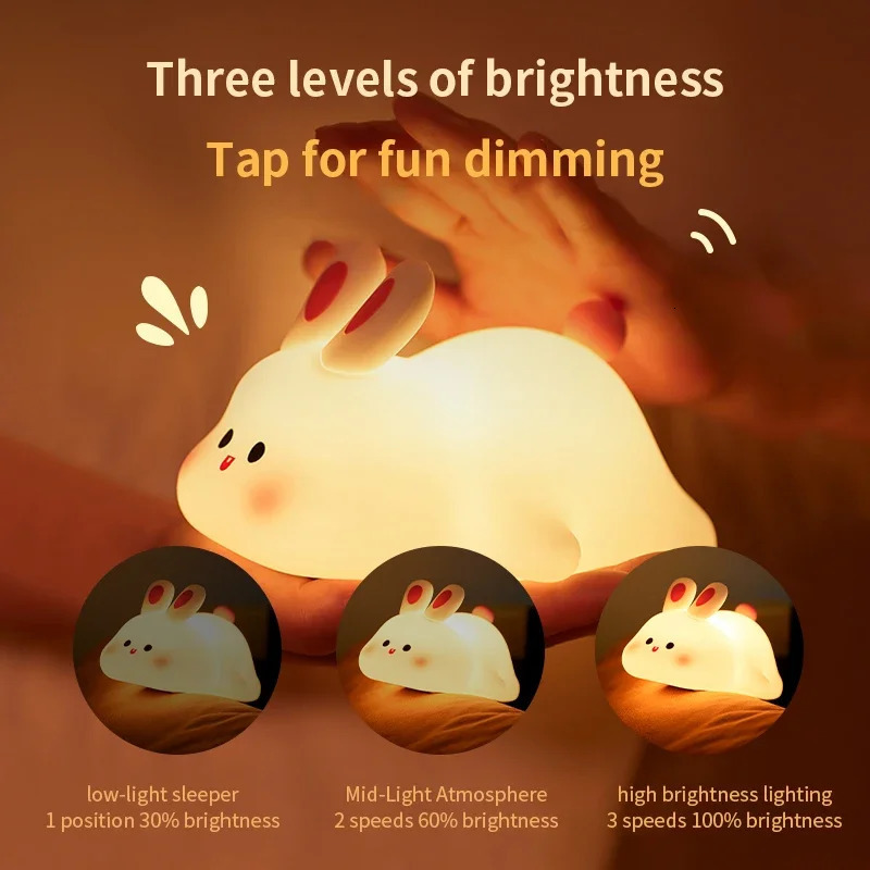 LED Night light Silicone Rabbit Touch Sensor lamp Cute Animal Light Bedroom Decor Gift for Kid Baby Child Table Lamp Home Decor 250822