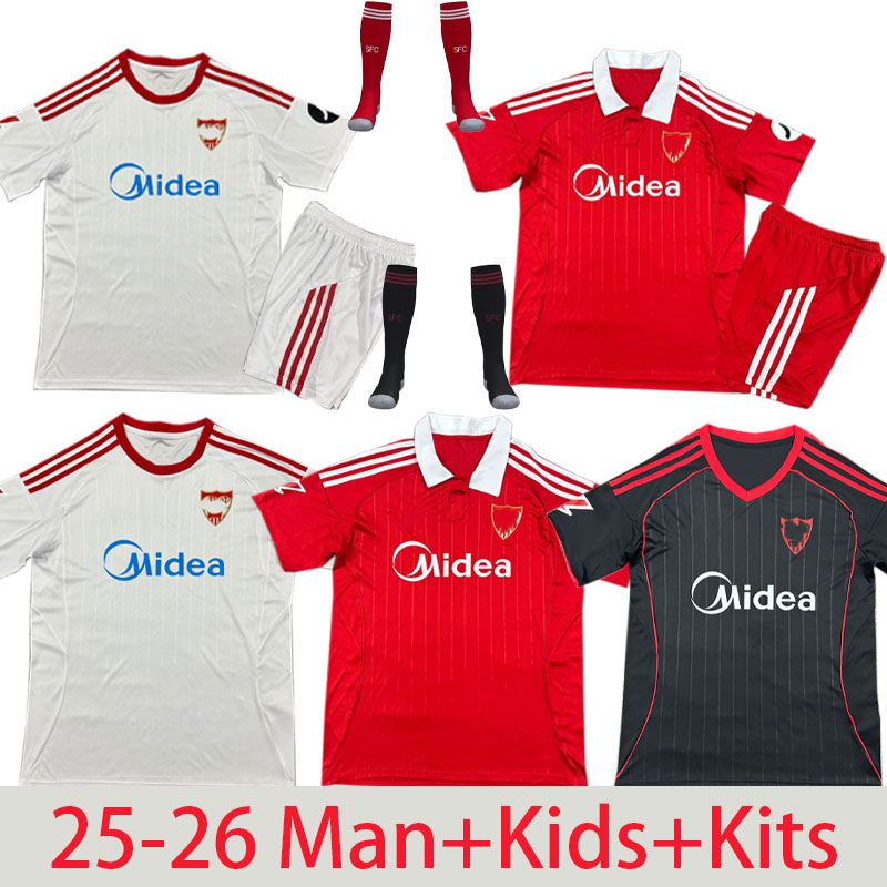 Seville FC 25 26 Sevillas men kids kit soccer jerseys L.OCAMPOS SUSO JONG Maillot GUDELJ K.REKIK TECATITO MUNIR RAFA 2025 2026 home away Kits football shirt