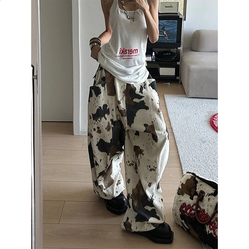 Women Apricot Y2k Baggy Harajuku Vintage Graffiti Print Denim Trousers Japanese 2000s Style Jeans Pants Oversize Clothes Z260314