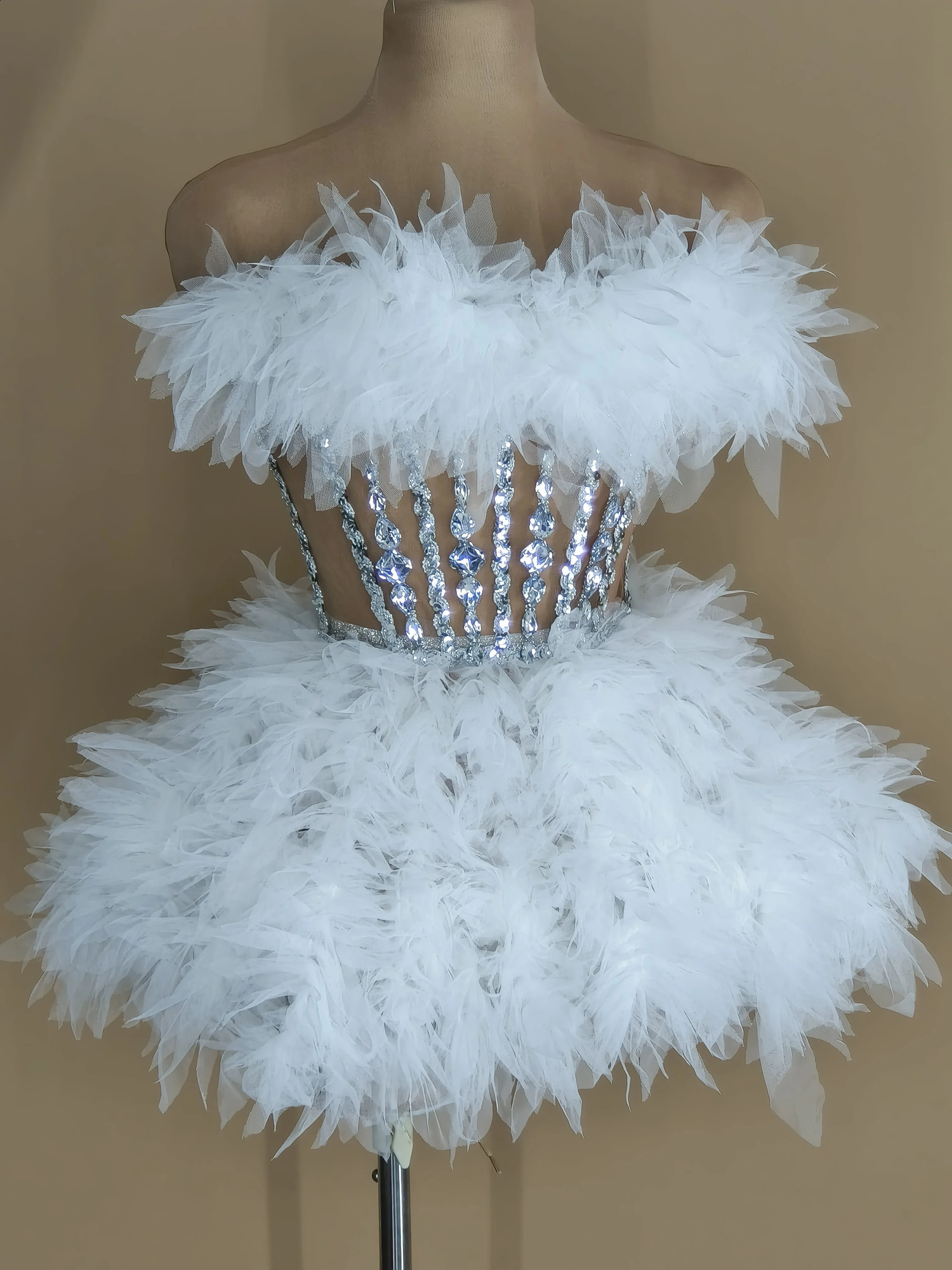 Costume bar Valentines Day powder puff gauze skirt diamond dress female singer and dance team 250823