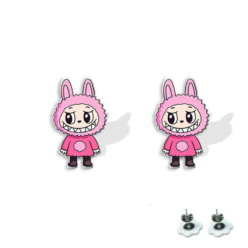 LABUBU Acrylic Labubu Cute Animation Peripheral Stainless Steel Cartoon Creative Resin Stud Earrings
