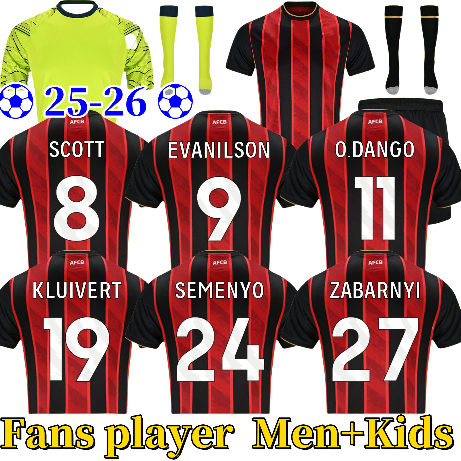 25 26 bournemouth soccer jersey Semeno OUATTARA SOLANKE CHRISTIE ZABARNYI KLUIVERT FAIVRE TAVERNIER BROOKS 2025 SEMENYO Home Football Shirt Men K