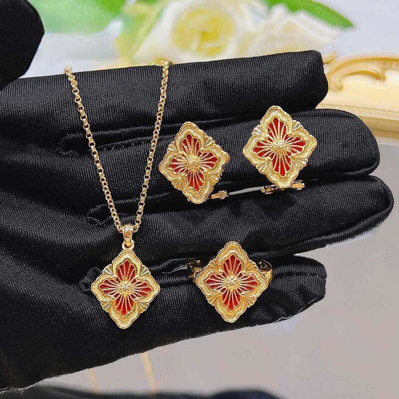 Bracelet Necklace 4Pcs plated five leaf flower necklace earrings bracelet jewelry set womens fashion party daily clothing clover necklace bracelet ear