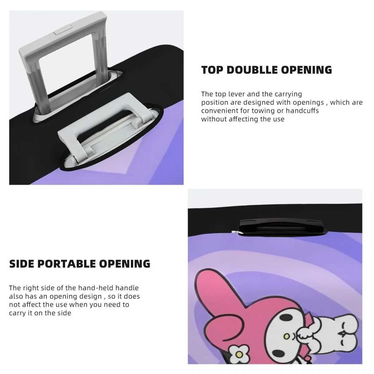Melody Kuromi anime suitcase flying Kawaii cartoon useful telescopic fasteners and safety fastener protection W250823
