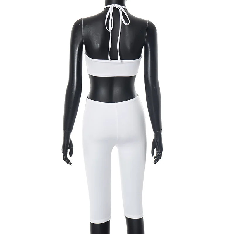 Women Sexy Cross Solid 2 Piece Set Strapless Tube Tops Lace Up Halter Backless Skinny Knee Length Jumpsuits Clubwear Suits 250823