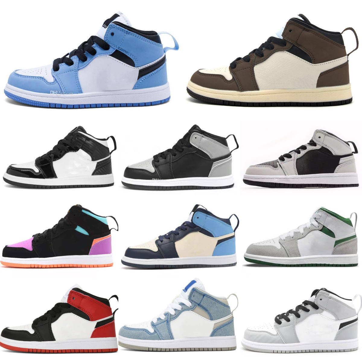 1 J1 Baby Kids High Basketball Shoes Trainers 1s Girls Boys BLACK WHITE DARK MOCHA Obsidian Chicago Casual Tennis Candy Bred Pine Green Outdoor Jogging Sneakers H885