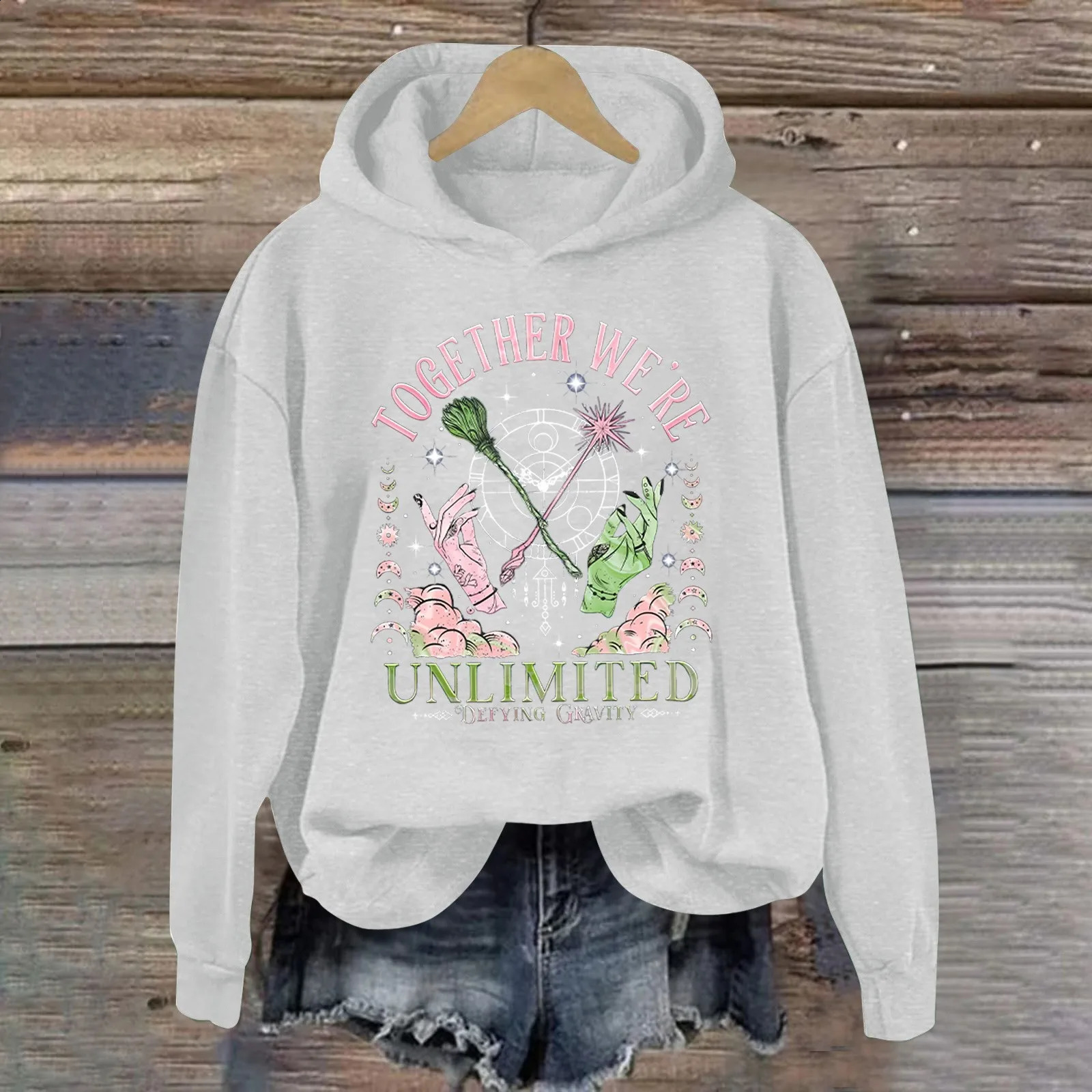 Womens Wicked Movie Fan Graphic Hoodie Winter Casual Fashion Long Sleeve Pullover Witch Print Hooded Sweatshirt y2k clothes 250823