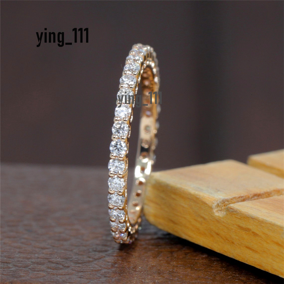 Wedding Rings 18K Real Gold 2.0mm Round Cut Lab Grown Diamond Eternity Band Ring Yellow Gold Full CVD HPHT Diamond Dainty Stackable Wedding Ring w2503