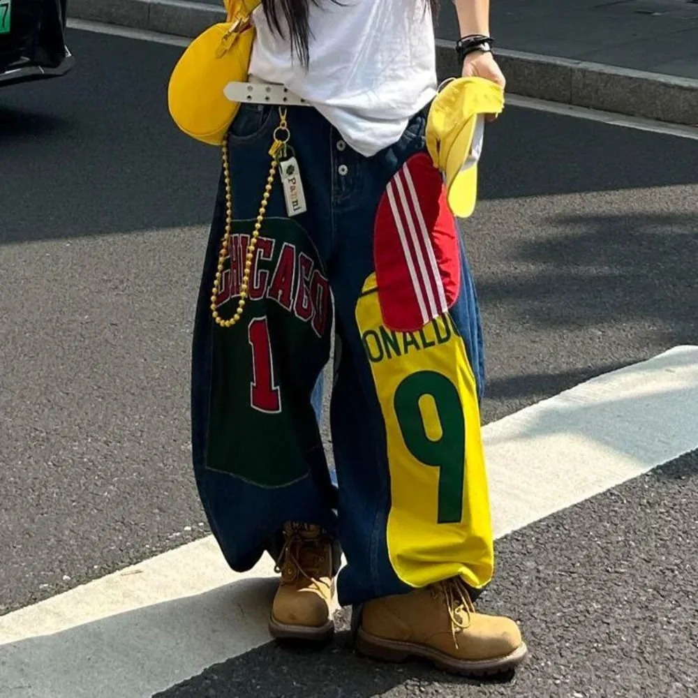 High Street Y2k Jeans Star Letter Print Floor Mopping Wide Leg Baggy Jeans Men and Women Hip Hop Gothic Fashion Trend Streetwear 250823