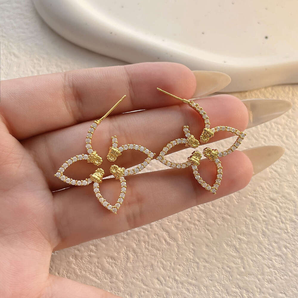 Top 18k Gold Earring Luxury High Quality Women Crystal Diamond Plated Studs Earrings Wedding Party Jewelry