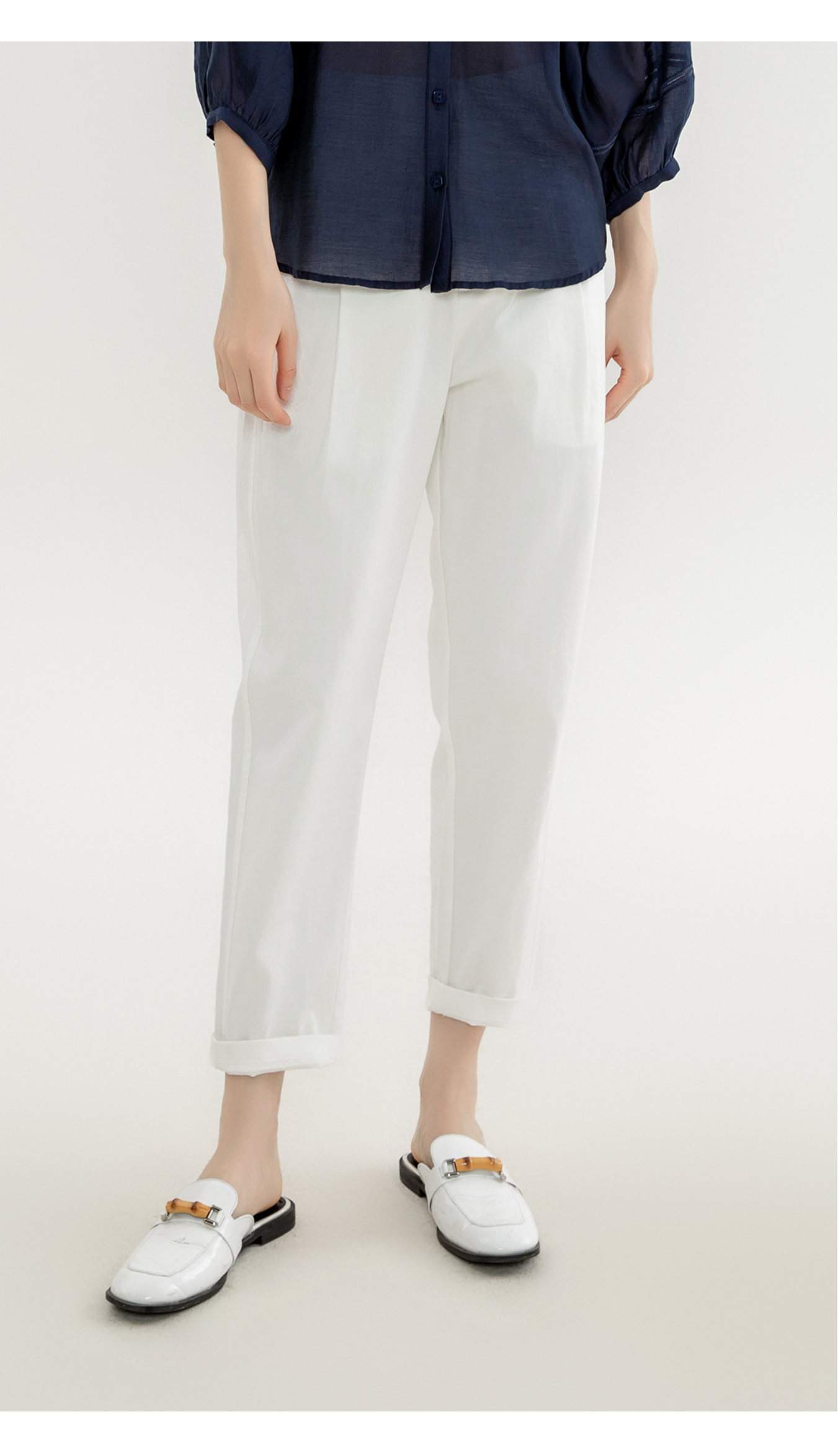 Women's High-Waisted Straight-Fit Leisure Pants with Drape - Length for a Sophisticated Look - K38101