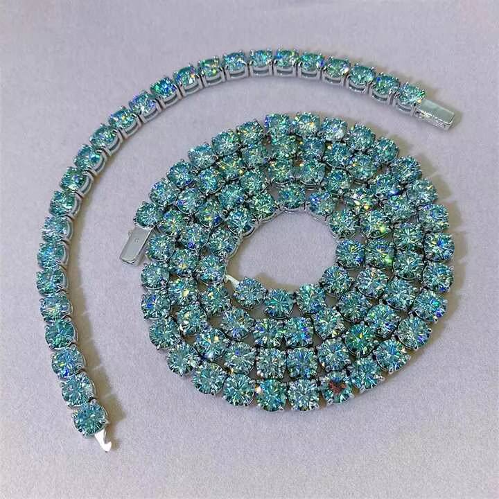 Hip Hop Hot Sell New Design Factory Direct Sell Sterling Silver 925 White Gold 6.5mm Blue VVS Moissanite Tennis Chain Bracelet