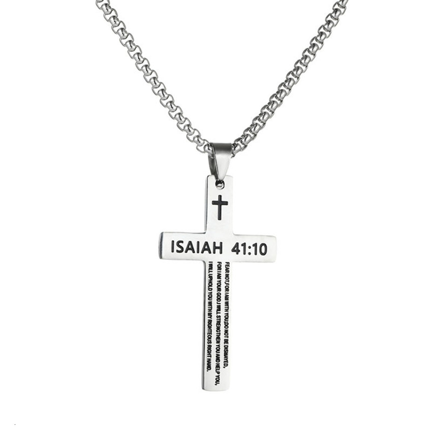 Stainless Cross Necklace Titanium Steel Pendant Laser Engraved Simple Black