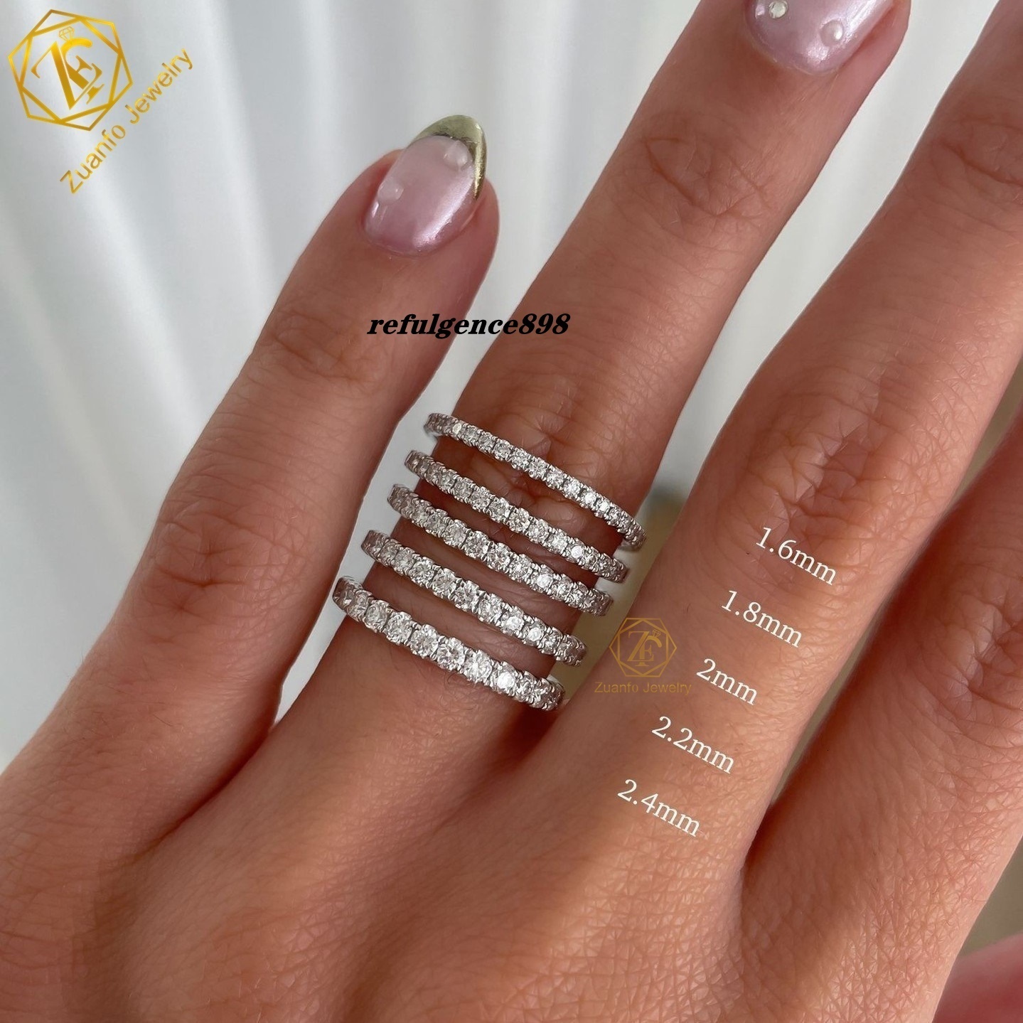 Luxury Womens Eternity Engagement Wedding Ring 1.6MM-3.5MM D VVS Moissanite 14K 18K Gold Iced Out